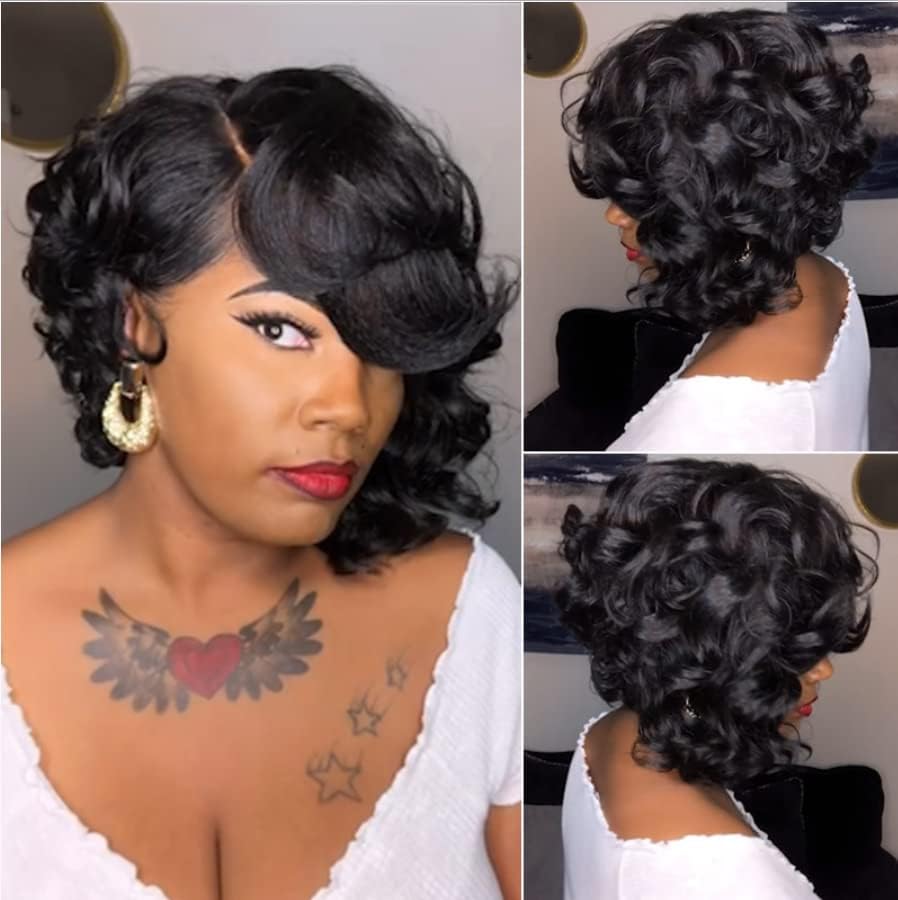 Penteado sem acessórios bem modelado para mulheres negras com cabelo curto chanel