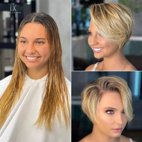 Antes e depois para o curtinho loiro