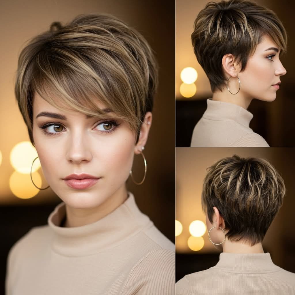 Cabelo curto feminino com franja lateral